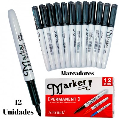 marcadores marker punta fina x12pcs #2017